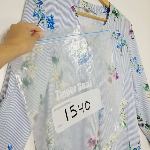 Another Story Womens Blue White Stripe Floral Print V-Neck High Low Blouse Small - Picture 10 of 10